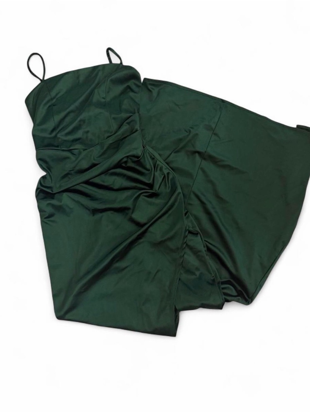 Emerald Satin Slip Dress with Spaghetti Straps